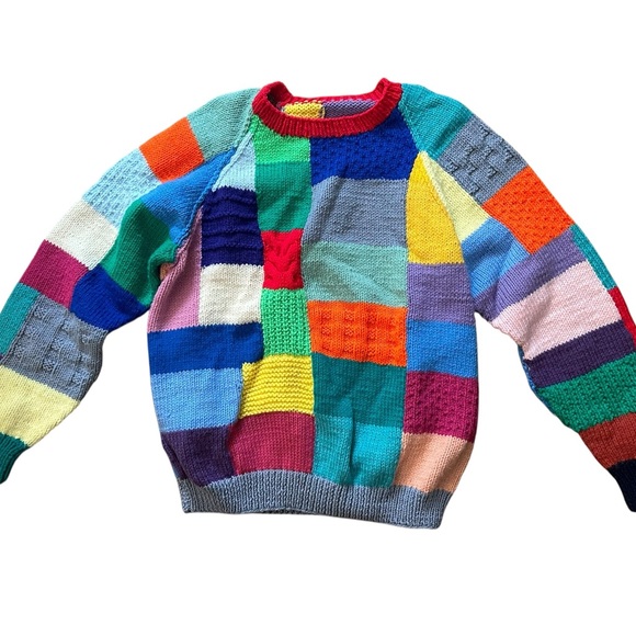 Vintage multi-color patchwork chunky knit sweater - Picture 8 of 8
